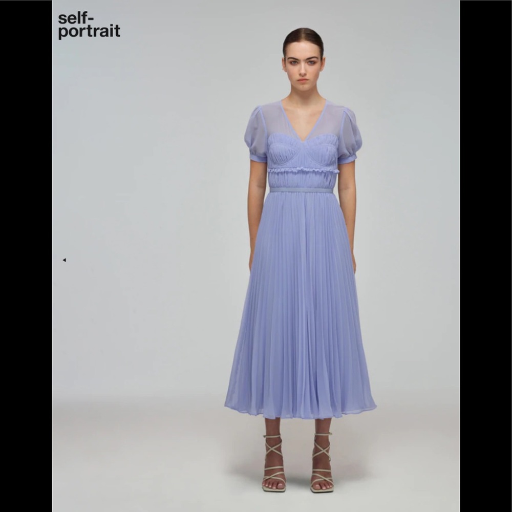 Self-Portrait Lavender Pleated Midi Dress